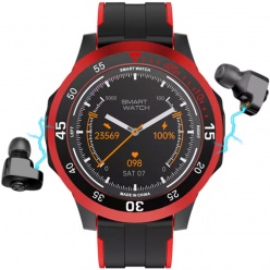 męski smartwatch  + słuchawki  - rubicon rnce85 czarno-czerwony 