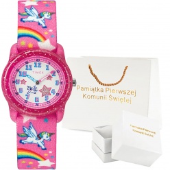 zegarek na komunię dziecięcy timex różowy zestaw z torebką