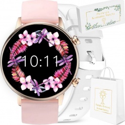 zegarek smartwatch rubicon komunia różowy + biały pasek amoled