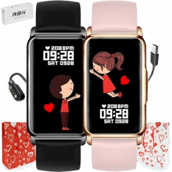 zestaw dla par smartwatch rubicon rncf04 black/pink silicone