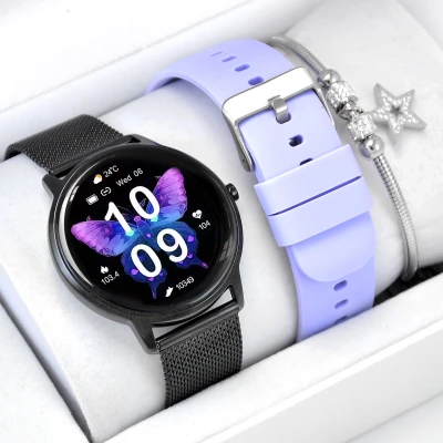 Smartwatch Damski z Bransoletą Mesh – Pomiar Tętna, Ciśnienia, Powiadomienia 