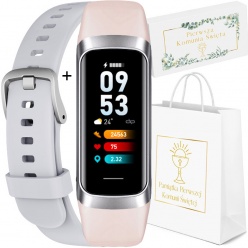 smartwatch smartband dla dziewczynki komunia rubicon rncf05 srebrny/różowy