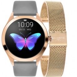 zegarek damski smartwatch rubicon rnbe36  - różowo złoty + szary pasek