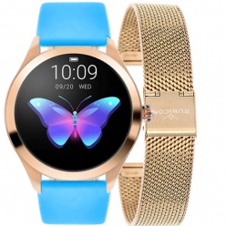 zegarek damski smartwatch rubicon rnbe36  - różowo złoty + niebieski pasek