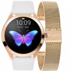 zegarek damski smartwatch rubicon rnbe36  - różowo złoty + biały pasek 