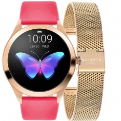 zegarek damski smartwatch rubicon rnbe36  - różowo złoty + czerwony pasek