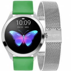 zegarek damski smartwatch rubicon - rnbe37 - srebrny + zielony pasek u27