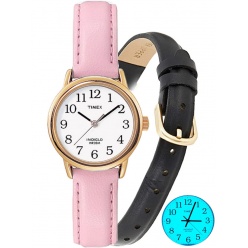 zegarek damski timex easy reader t20433 pasek skórzany czarny + różowy