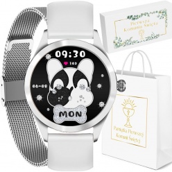 zegarek dziecięcy komunia g. rossi smartwatch silver/pasek silikonowy + siatka mesh
