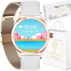 zegarek dziecięcy komunia g. rossi smartwatch r.gold/pasek silikonowy + siatka mesh