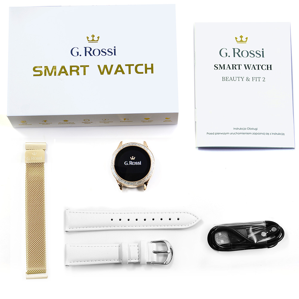 Zegarek G. ROSSI  SMARTWATCH - srebrny + biały pasek