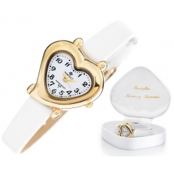 zegarek na komunię damski perfect - serce biały zestaw