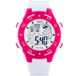 zegarek pacific sportowy lcd 201-l biało-różowy