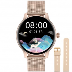 zegarek smartwatch g. rossi sw020-1 różowozłoty + beżowy pasek