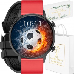 zegarek smartwatch komunia rubicon amoled/ czarny + czerwony pasek