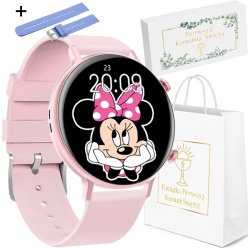 zegarek smartwatch na komunię rubicon rnce98 różowy + fioletowy pasek silikonowy