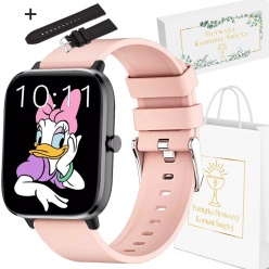  zegarek smartwatch na komunię rubicon rnce79 z dwoma paskami pink/black