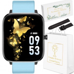 zegarek smartwatch na komunię rubicon rnce79 z dwoma paskami czarny/niebieski