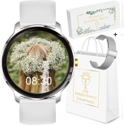 zegarek smartwatch na komunię rubiconrnbe66  biały/srebrny