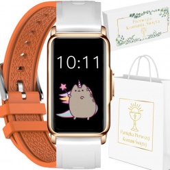 zegarek smartwatch na komunię rubicon rncf04 biały/pomarańczowy