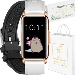 zegarek smartwatch na komunię rubicon rncf04 różowe złoto biały/czarny
