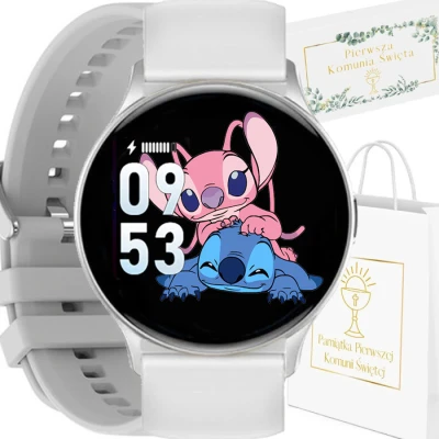 Zegarek SMARTWATCH na Komunię Rubicon RNCF11 szary + biały pasek