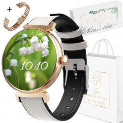  zegarek smartwatch rubicon amoled komunijny rosegold + beżowy pasek