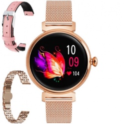 zegarek smartwatch rubicon amoled komunia rosegold + różowy pasek