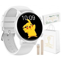 zegarek smartwatch rubicon biały amoled komunia + beżowy pasek