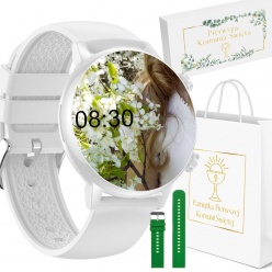 zegarek smartwatch rubicon biały amoled komunia + zielony pasek