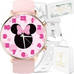 zegarek smartwatch rubicon komunia różowy + biały pasek amoled