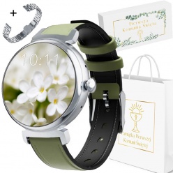 zegarek smartwatch rubicon komunia amoled silver + zielony pasek