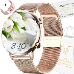 zegarek smartwatch rubicon komunia różowy + siatka mesh