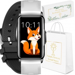 zegarek smartwatch na komunię rubicon rncf04 black silicone/white