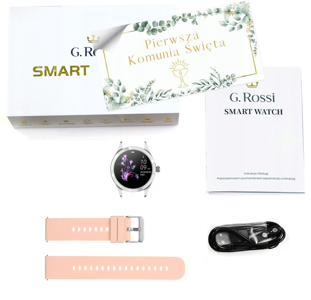 Zestaw Smartwatch G.ROSSI różowy srebrny +Torebka