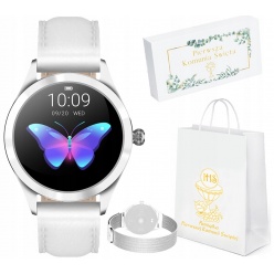 zestaw smartwatch g.rossi biały srebrny +torebka